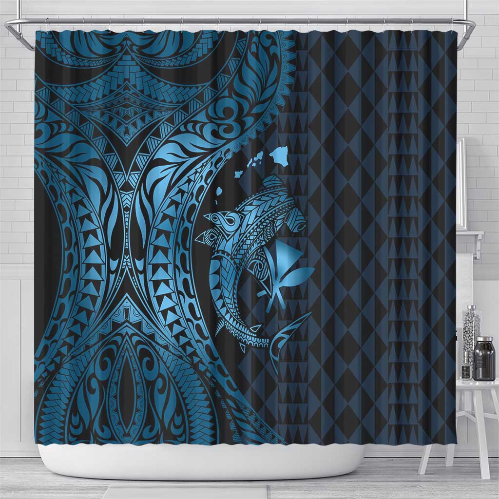 Aloha Hawaii Hammerhead Shark Shower Curtain Blue Kakau and Polynesian Tattoo LT03 - Polynesian Pride