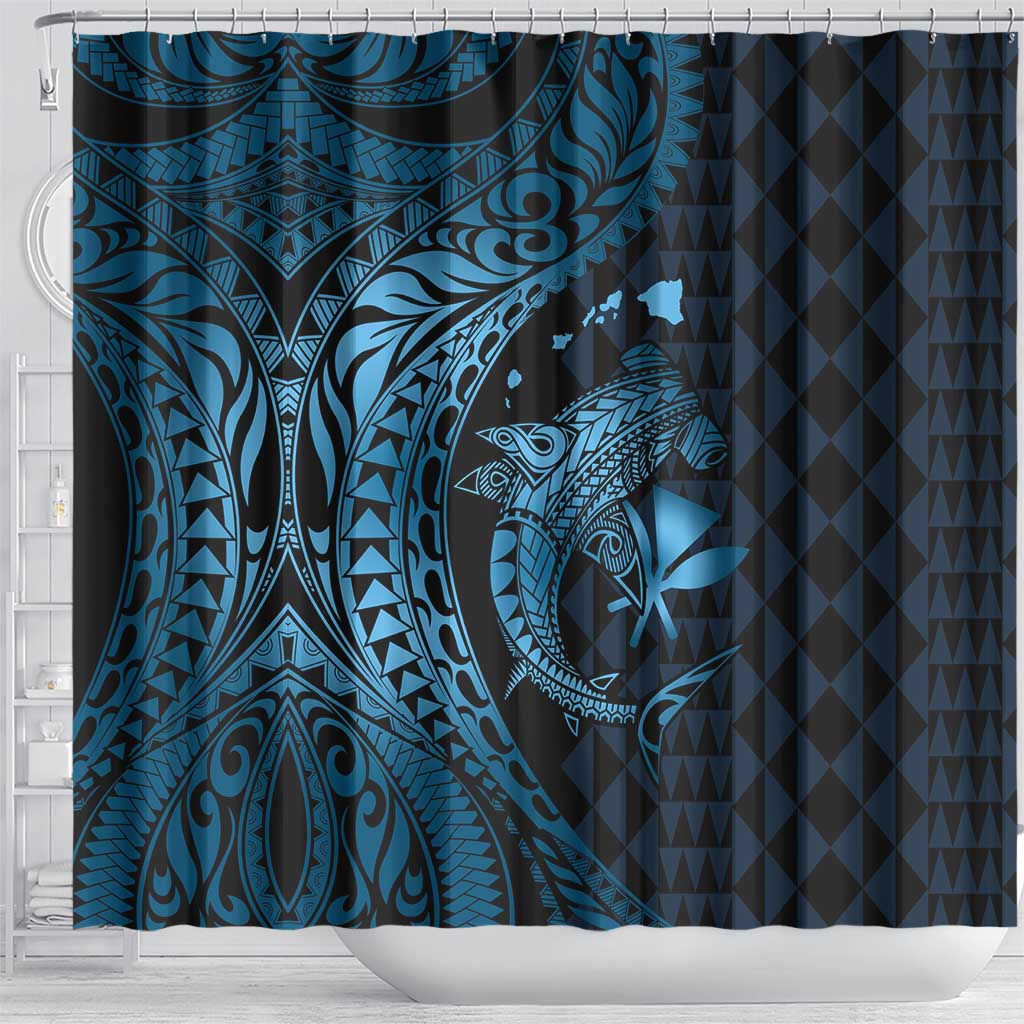 Aloha Hawaii Hammerhead Shark Shower Curtain Blue Kakau and Polynesian Tattoo LT03 - Polynesian Pride