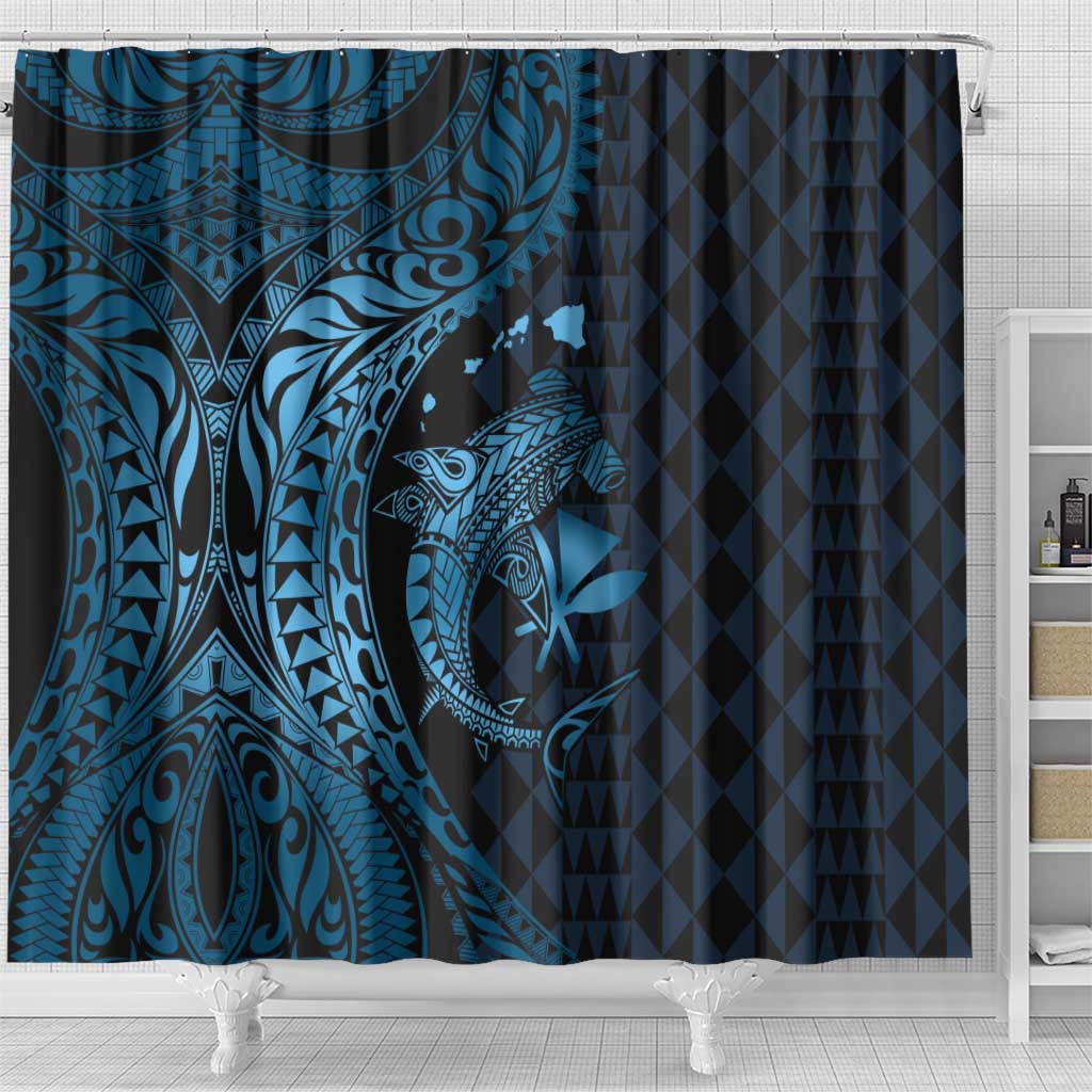 Aloha Hawaii Hammerhead Shark Shower Curtain Blue Kakau and Polynesian Tattoo LT03 - Polynesian Pride