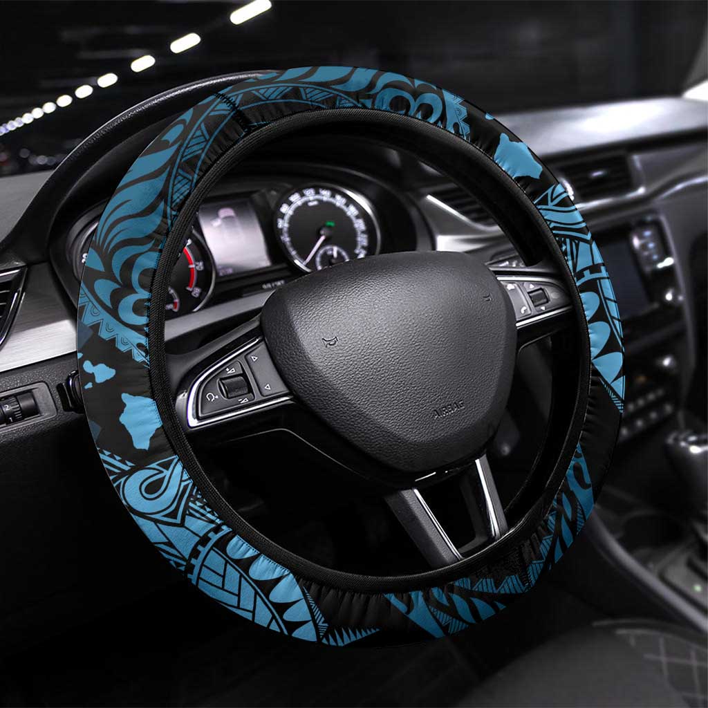 Aloha Hawaii Hammerhead Shark Steering Wheel Cover Blue Kakau and Polynesian Tattoo LT03 Universal Fit Blue - Polynesian Pride