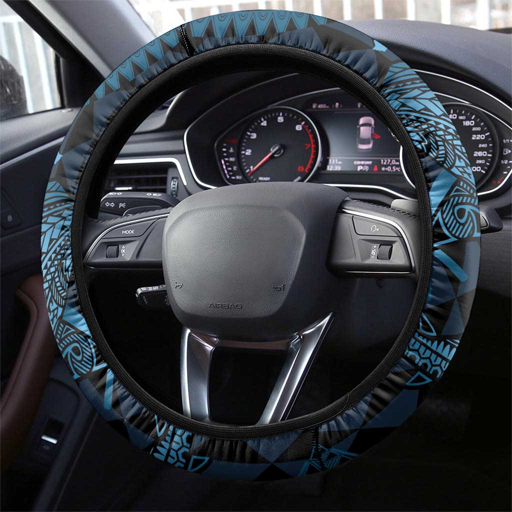 Aloha Hawaii Hammerhead Shark Steering Wheel Cover Blue Kakau and Polynesian Tattoo LT03 - Polynesian Pride