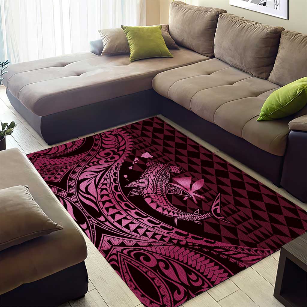 Aloha Hawaii Hammerhead Shark Area Rug Pink Kakau and Polynesian Tattoo LT03 - Polynesian Pride