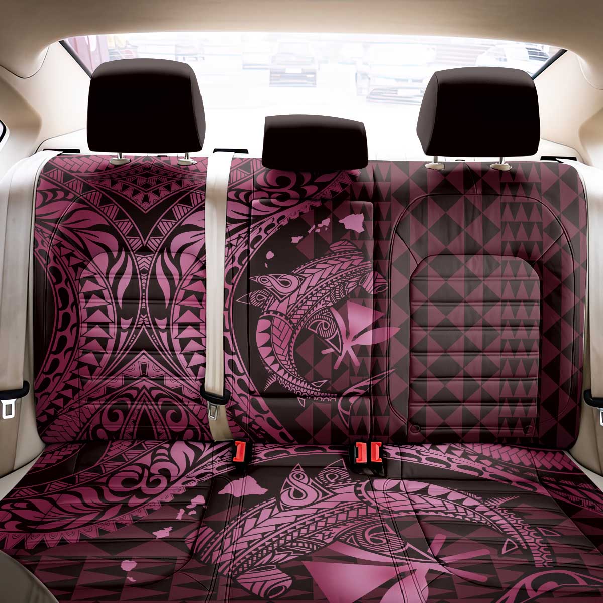 Aloha Hawaii Hammerhead Shark Back Car Seat Cover Pink Kakau and Polynesian Tattoo LT03 - Polynesian Pride