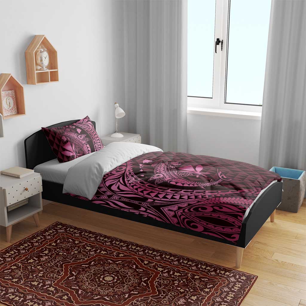 Aloha Hawaii Hammerhead Shark Bedding Set Pink Kakau and Polynesian Tattoo LT03