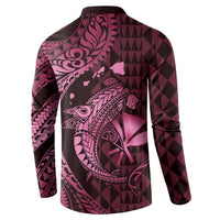 Aloha Hawaii Hammerhead Shark Button Sweatshirt Pink Kakau and Polynesian Tattoo LT03