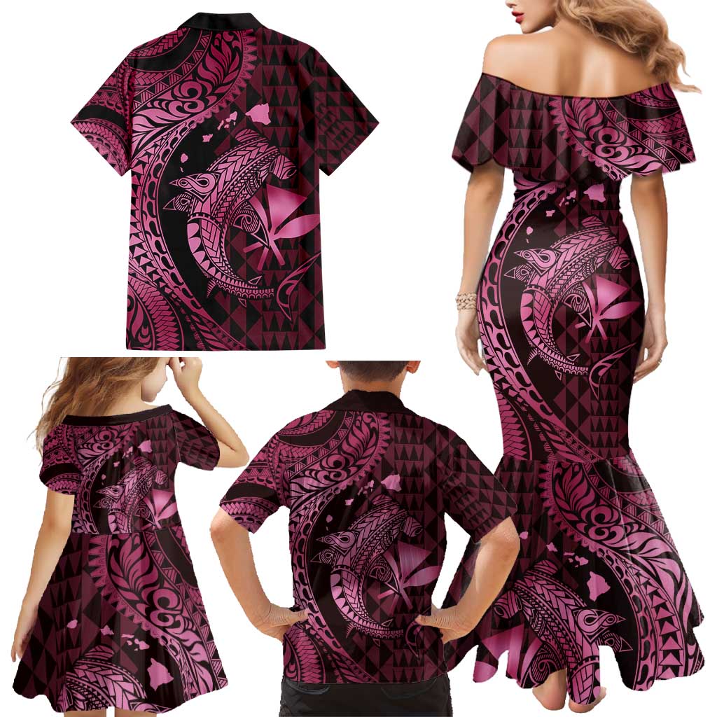 Aloha Hawaii Hammerhead Shark Family Matching Mermaid Dress and Hawaiian Shirt Pink Kakau and Polynesian Tattoo LT03 - Polynesian Pride