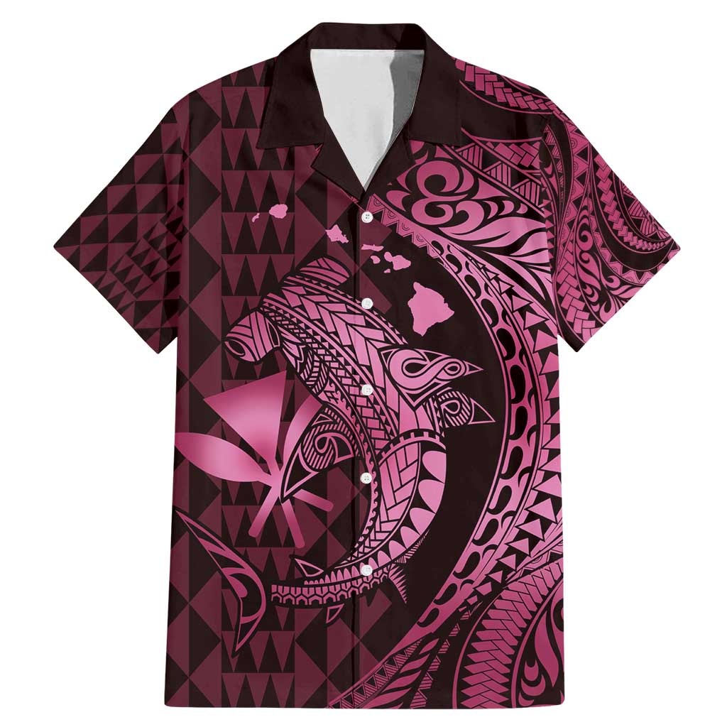 Aloha Hawaii Hammerhead Shark Family Matching Mermaid Dress and Hawaiian Shirt Pink Kakau and Polynesian Tattoo LT03 Dad's Shirt - Short Sleeve Pink - Polynesian Pride
