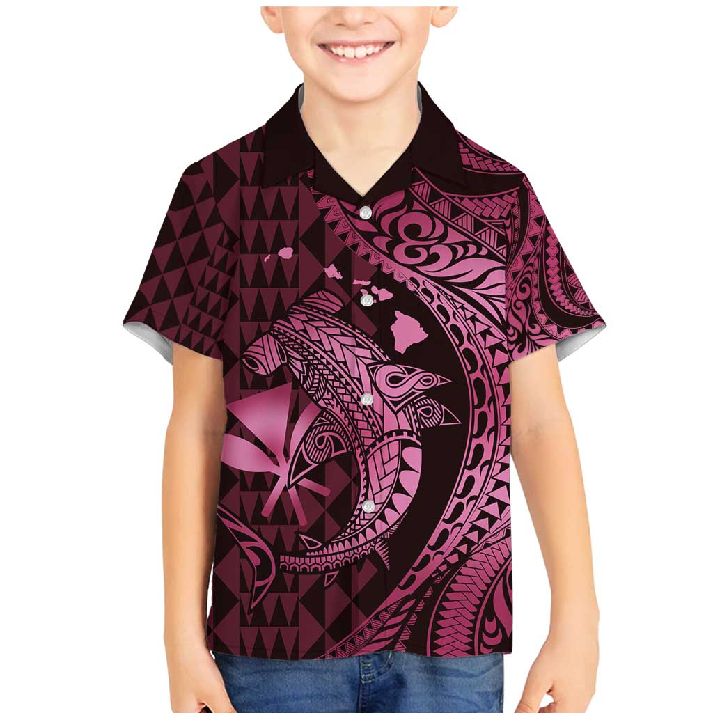 Aloha Hawaii Hammerhead Shark Family Matching Mermaid Dress and Hawaiian Shirt Pink Kakau and Polynesian Tattoo LT03 Son's Shirt Pink - Polynesian Pride