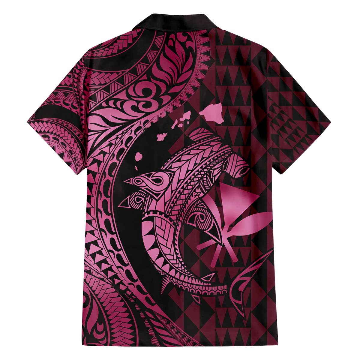 Aloha Hawaii Hammerhead Shark Family Matching Off The Shoulder Long Sleeve Dress and Hawaiian Shirt Pink Kakau and Polynesian Tattoo LT03 - Polynesian Pride