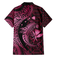 Aloha Hawaii Hammerhead Shark Family Matching Off The Shoulder Long Sleeve Dress and Hawaiian Shirt Pink Kakau and Polynesian Tattoo LT03 - Polynesian Pride