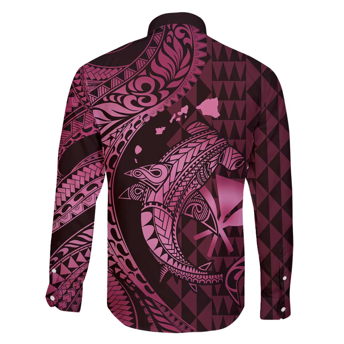 Aloha Hawaii Hammerhead Shark Family Matching Off Shoulder Short Dress and Hawaiian Shirt Pink Kakau and Polynesian Tattoo LT03 - Polynesian Pride