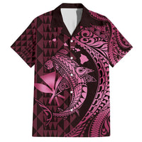 Aloha Hawaii Hammerhead Shark Family Matching Short Sleeve Bodycon Dress and Hawaiian Shirt Pink Kakau and Polynesian Tattoo LT03 Dad's Shirt - Short Sleeve Pink - Polynesian Pride