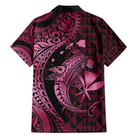 Aloha Hawaii Hammerhead Shark Family Matching Short Sleeve Bodycon Dress and Hawaiian Shirt Pink Kakau and Polynesian Tattoo LT03 - Polynesian Pride