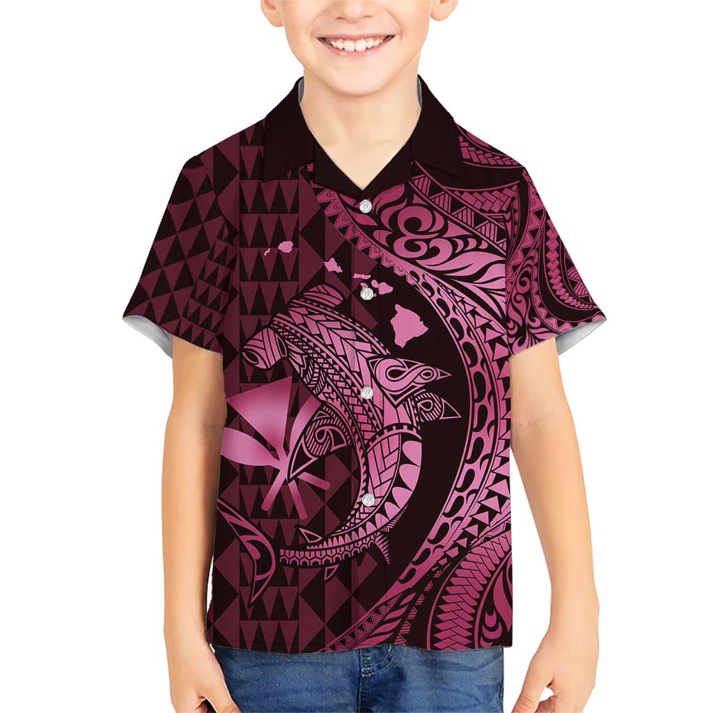 Aloha Hawaii Hammerhead Shark Family Matching Short Sleeve Bodycon Dress and Hawaiian Shirt Pink Kakau and Polynesian Tattoo LT03 Son's Shirt Pink - Polynesian Pride