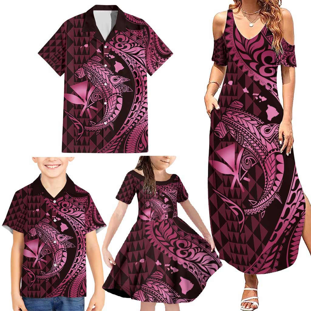 Aloha Hawaii Hammerhead Shark Family Matching Summer Maxi Dress and Hawaiian Shirt Pink Kakau and Polynesian Tattoo LT03 - Polynesian Pride