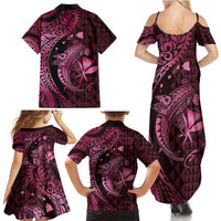 Aloha Hawaii Hammerhead Shark Family Matching Summer Maxi Dress and Hawaiian Shirt Pink Kakau and Polynesian Tattoo LT03 - Polynesian Pride