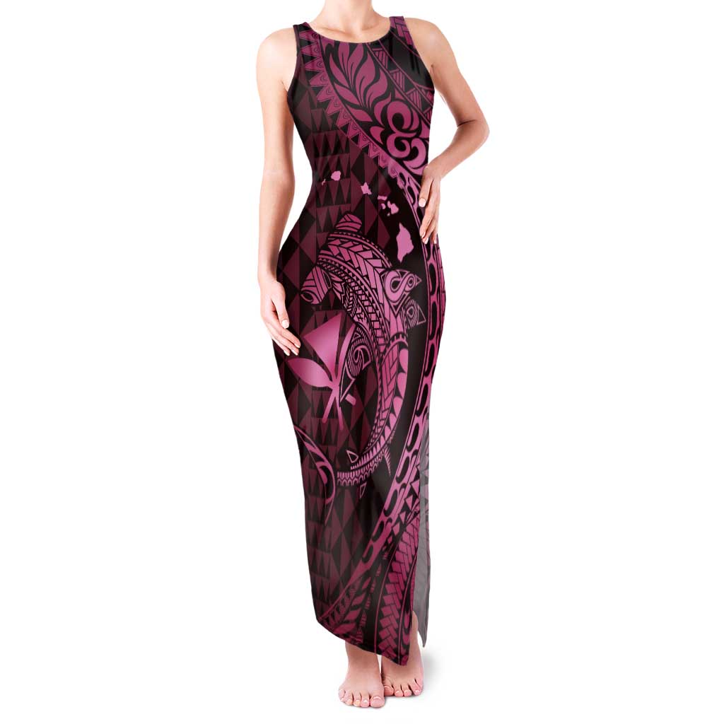 Aloha Hawaii Hammerhead Shark Family Matching Tank Maxi Dress and Hawaiian Shirt Pink Kakau and Polynesian Tattoo LT03 Mom's Dress Pink - Polynesian Pride