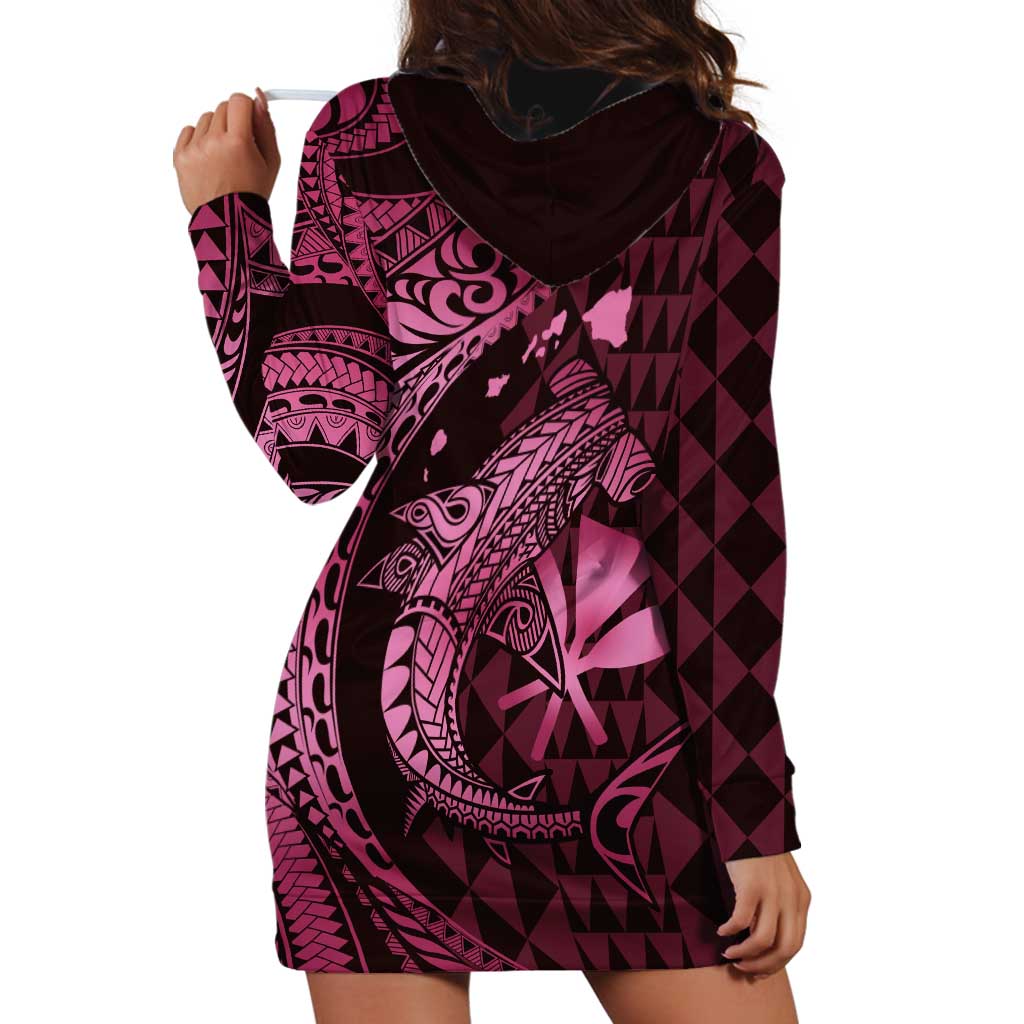 Aloha Hawaii Hammerhead Shark Hoodie Dress Pink Kakau and Polynesian Tattoo LT03