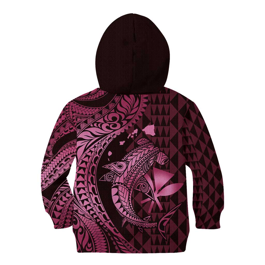 Aloha Hawaii Hammerhead Shark Kid Hoodie Pink Kakau and Polynesian Tattoo LT03