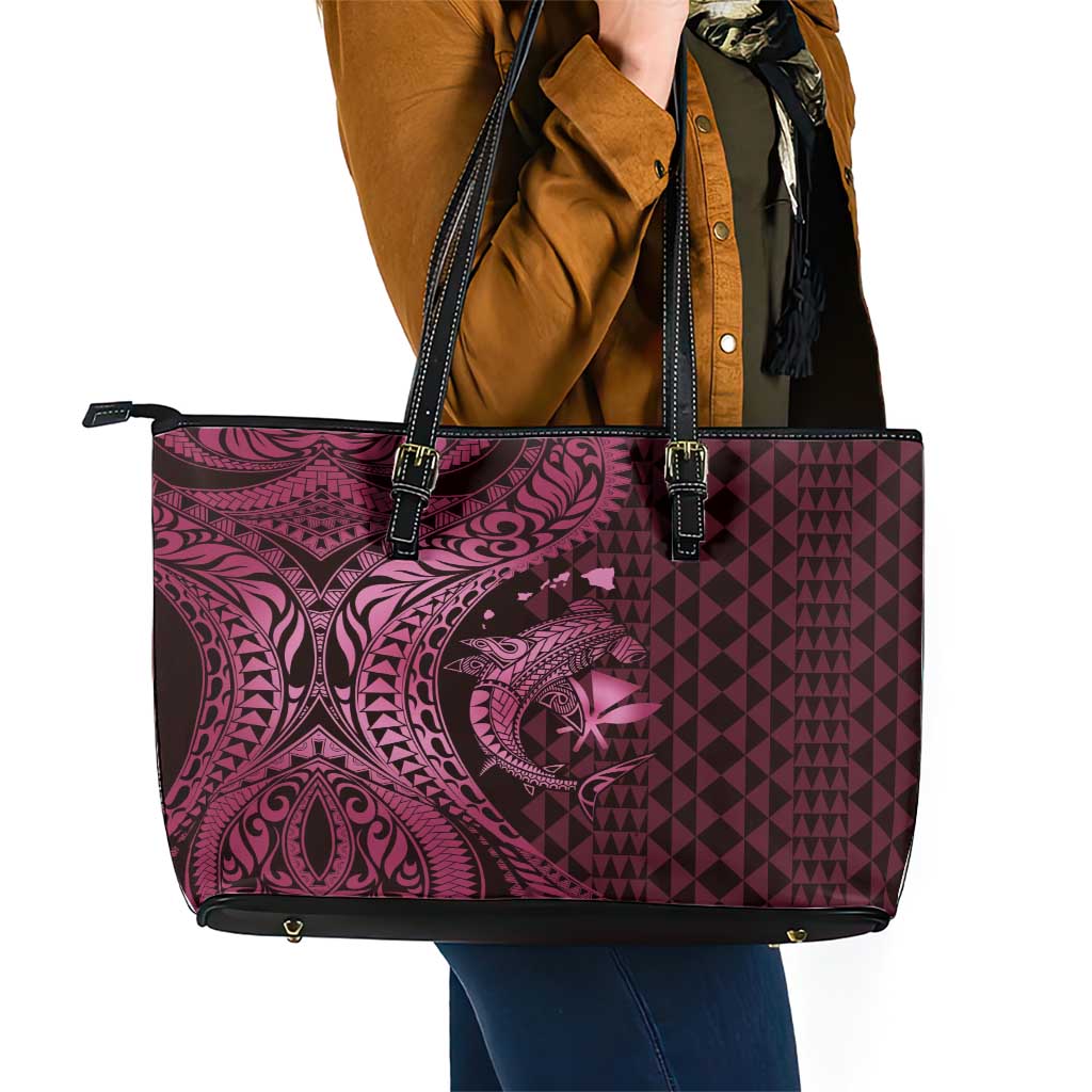 Aloha Hawaii Hammerhead Shark Leather Tote Bag Pink Kakau and Polynesian Tattoo LT03