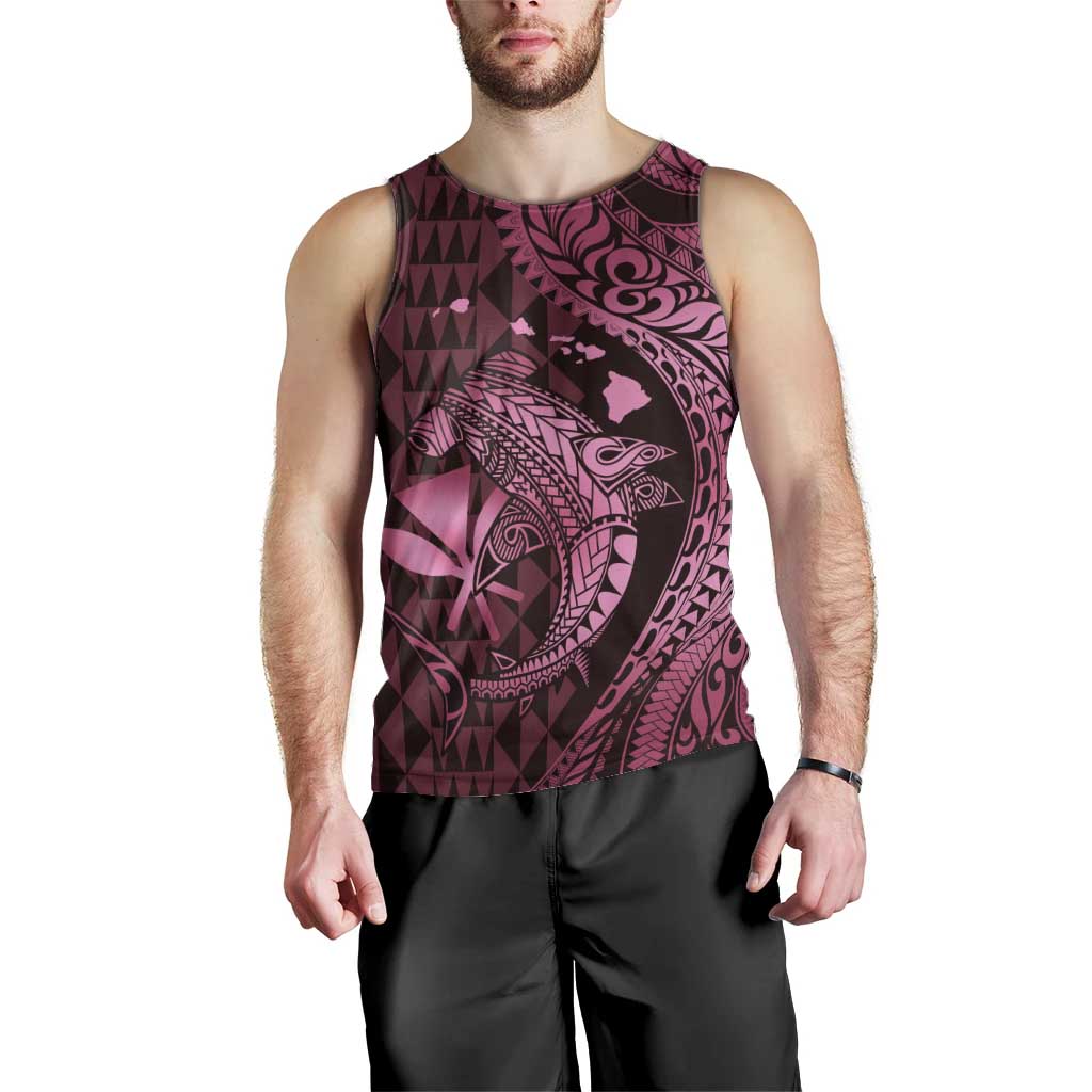 Aloha Hawaii Hammerhead Shark Men Tank Top Pink Kakau and Polynesian Tattoo LT03