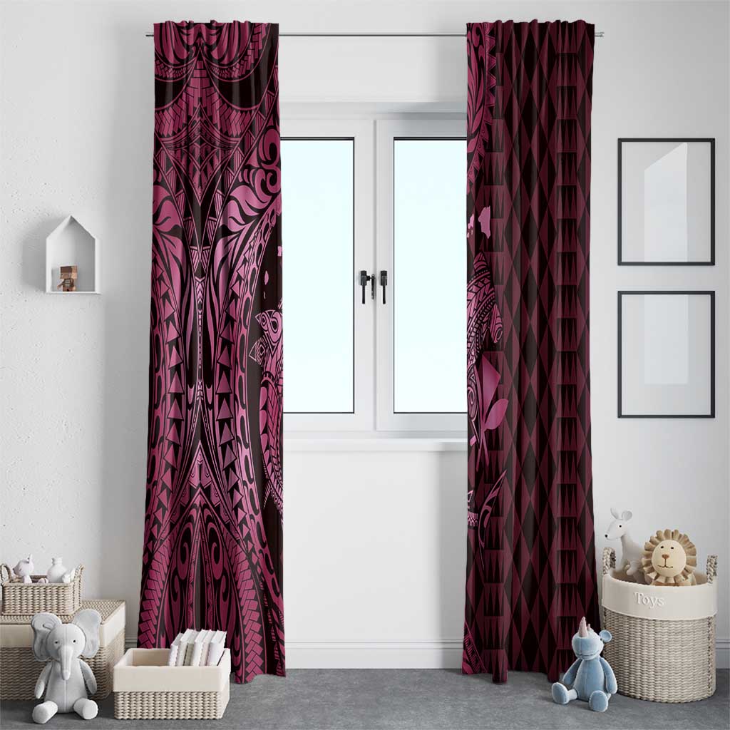 Aloha Hawaii Hammerhead Shark Window Curtain Pink Kakau and Polynesian Tattoo LT03