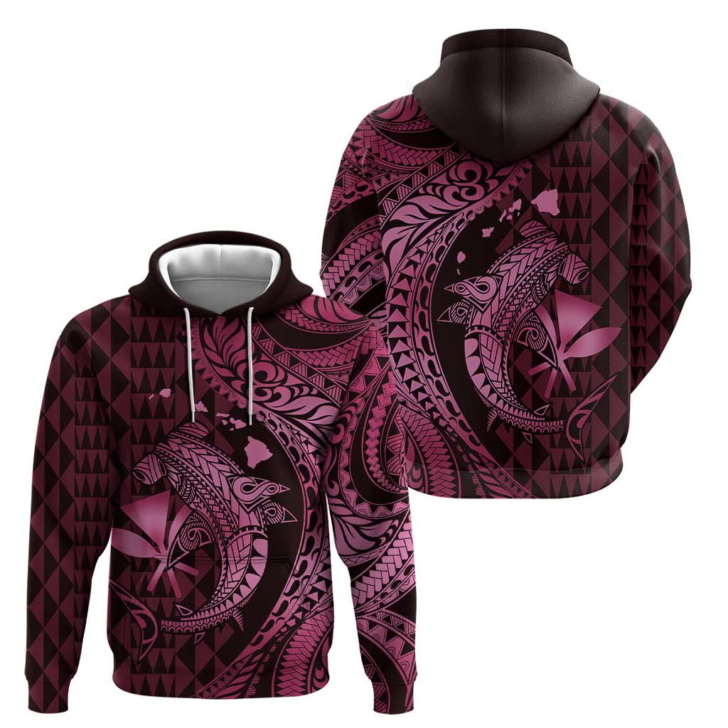 Aloha Hawaii Hammerhead Shark Zip Hoodie Pink Kakau and Polynesian Tattoo LT03