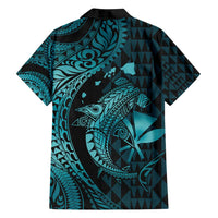 Aloha Hawaii Hammerhead Shark Family Matching Long Sleeve Bodycon Dress and Hawaiian Shirt Turquoise Kakau and Polynesian Tattoo LT03 - Polynesian Pride