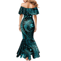 Aloha Hawaii Hammerhead Shark Family Matching Mermaid Dress and Hawaiian Shirt Turquoise Kakau and Polynesian Tattoo LT03 - Polynesian Pride