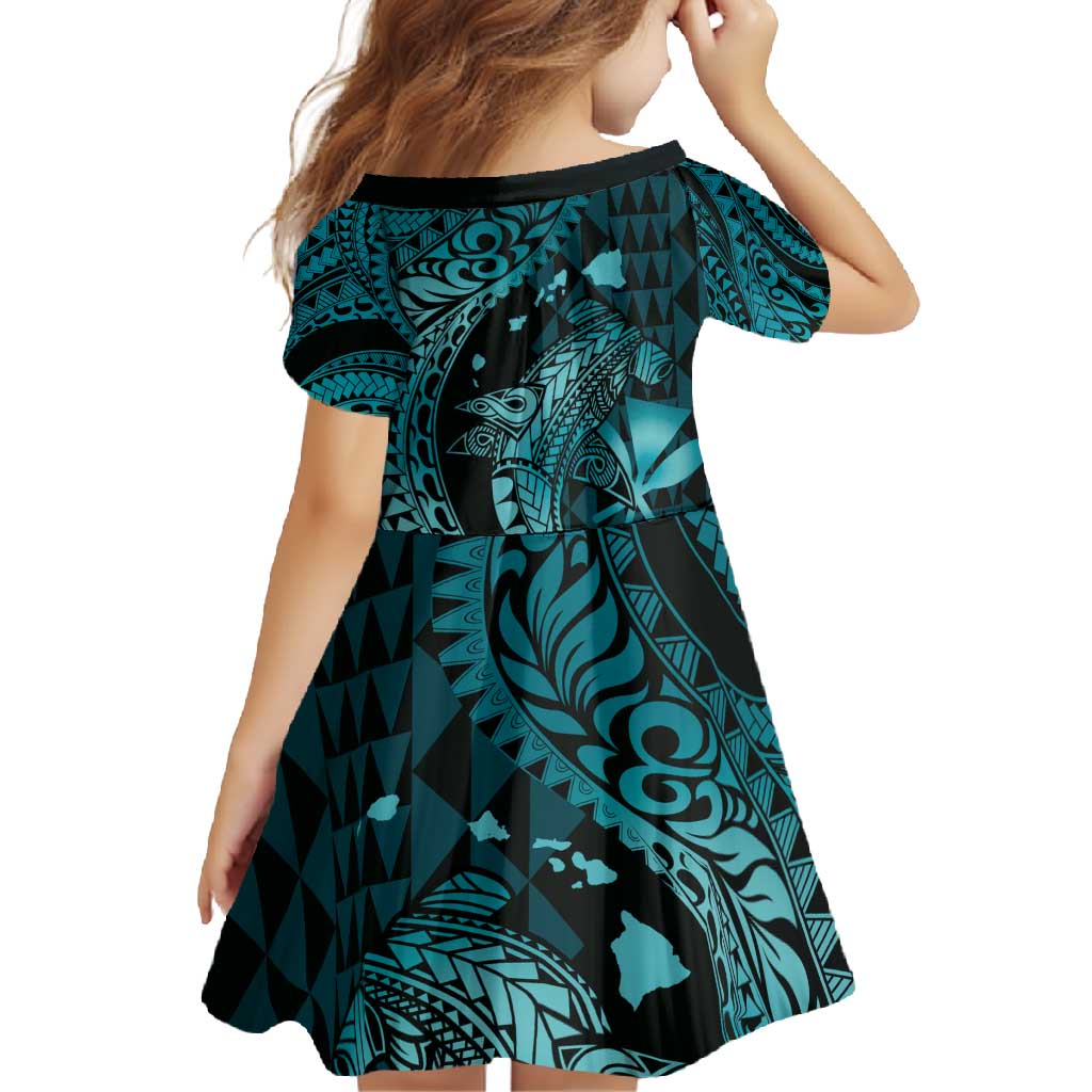 Aloha Hawaii Hammerhead Shark Family Matching Off Shoulder Maxi Dress and Hawaiian Shirt Turquoise Kakau and Polynesian Tattoo LT03 - Polynesian Pride