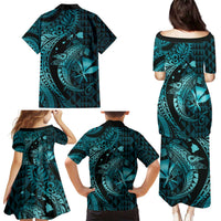 Aloha Hawaii Hammerhead Shark Family Matching Puletasi and Hawaiian Shirt Turquoise Kakau and Polynesian Tattoo LT03 - Polynesian Pride