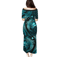 Aloha Hawaii Hammerhead Shark Family Matching Puletasi and Hawaiian Shirt Turquoise Kakau and Polynesian Tattoo LT03 - Polynesian Pride