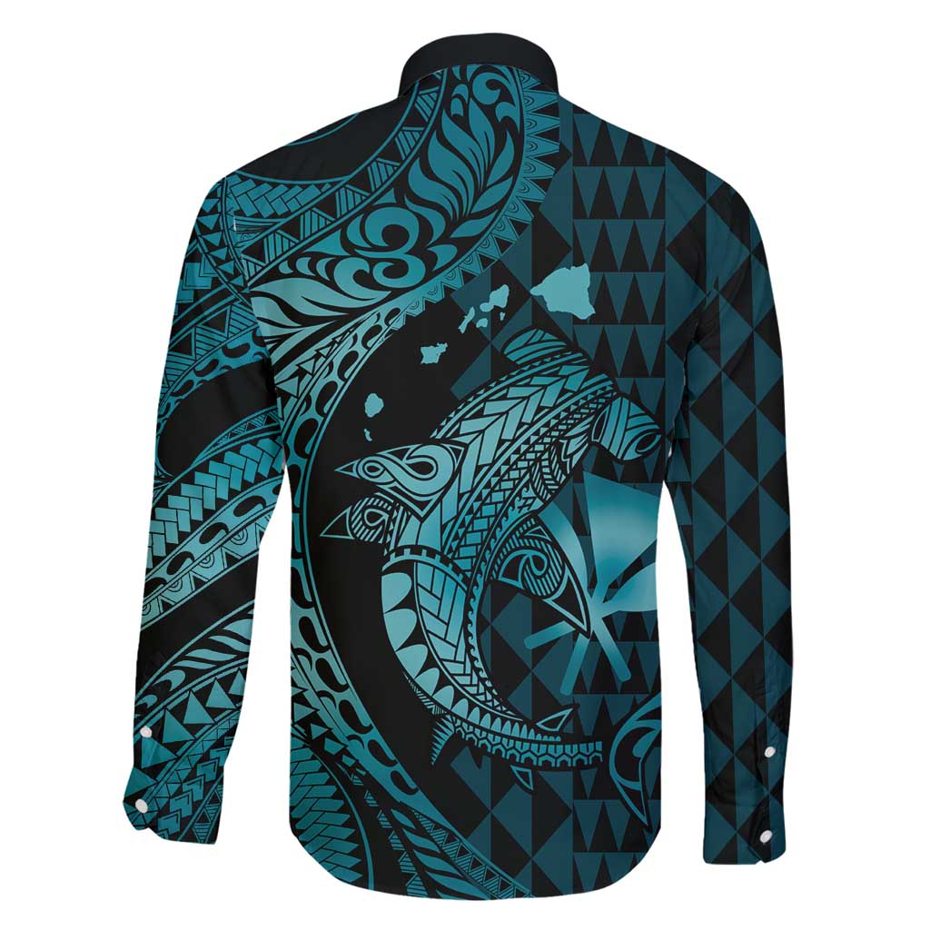 Aloha Hawaii Hammerhead Shark Family Matching Tank Maxi Dress and Hawaiian Shirt Turquoise Kakau and Polynesian Tattoo LT03 - Polynesian Pride