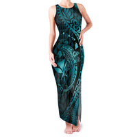 Aloha Hawaii Hammerhead Shark Family Matching Tank Maxi Dress and Hawaiian Shirt Turquoise Kakau and Polynesian Tattoo LT03 Mom's Dress Turquoise - Polynesian Pride