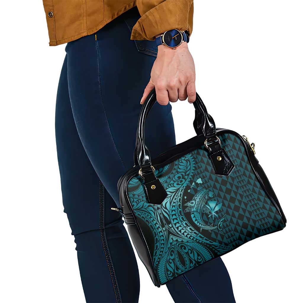 Aloha Hawaii Hammerhead Shark Shoulder Handbag Turquoise Kakau and Polynesian Tattoo LT03