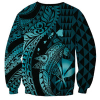 Aloha Hawaii Hammerhead Shark Sweatshirt Turquoise Kakau and Polynesian Tattoo LT03