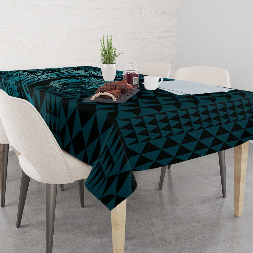 Aloha Hawaii Hammerhead Shark Tablecloth Turquoise Kakau and Polynesian Tattoo LT03