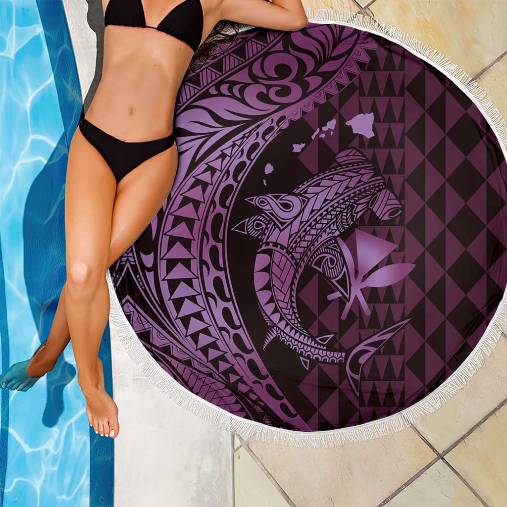 Aloha Hawaii Hammerhead Shark Beach Blanket Purple Kakau and Polynesian Tattoo LT03