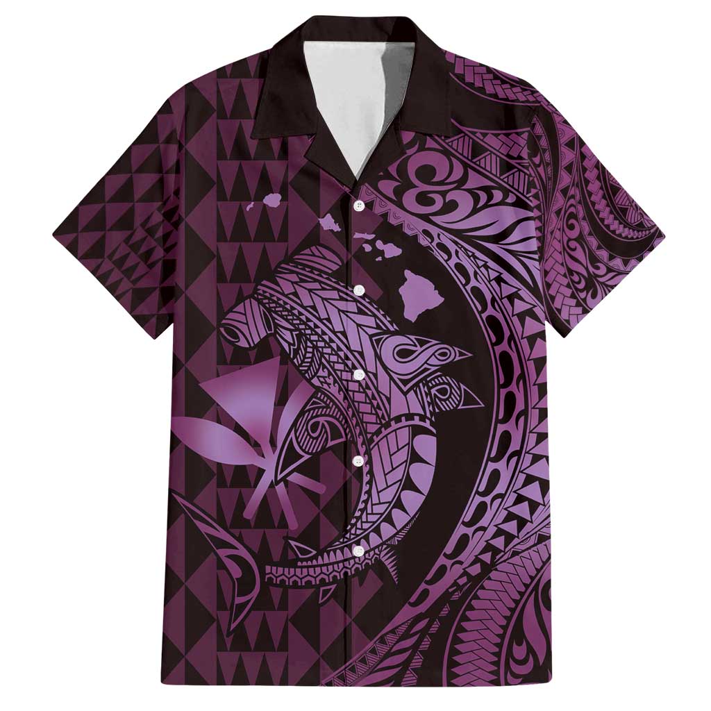 Aloha Hawaii Hammerhead Shark Family Matching Long Sleeve Bodycon Dress and Hawaiian Shirt Purple Kakau and Polynesian Tattoo LT03 Dad's Shirt - Short Sleeve Purple - Polynesian Pride