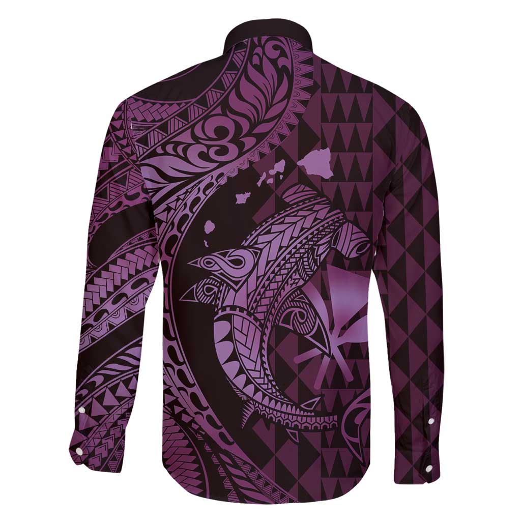 Aloha Hawaii Hammerhead Shark Family Matching Long Sleeve Bodycon Dress and Hawaiian Shirt Purple Kakau and Polynesian Tattoo LT03 - Polynesian Pride
