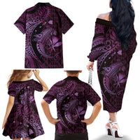 Aloha Hawaii Hammerhead Shark Family Matching Off The Shoulder Long Sleeve Dress and Hawaiian Shirt Purple Kakau and Polynesian Tattoo LT03 - Polynesian Pride