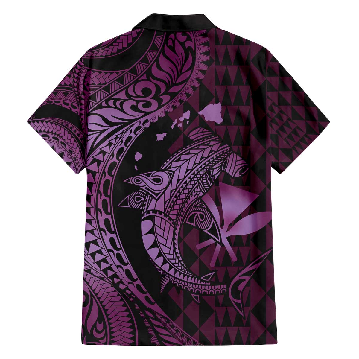 Aloha Hawaii Hammerhead Shark Family Matching Off Shoulder Short Dress and Hawaiian Shirt Purple Kakau and Polynesian Tattoo LT03 - Polynesian Pride