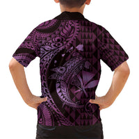 Aloha Hawaii Hammerhead Shark Family Matching Short Sleeve Bodycon Dress and Hawaiian Shirt Purple Kakau and Polynesian Tattoo LT03 - Polynesian Pride