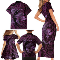 Aloha Hawaii Hammerhead Shark Family Matching Short Sleeve Bodycon Dress and Hawaiian Shirt Purple Kakau and Polynesian Tattoo LT03 - Polynesian Pride