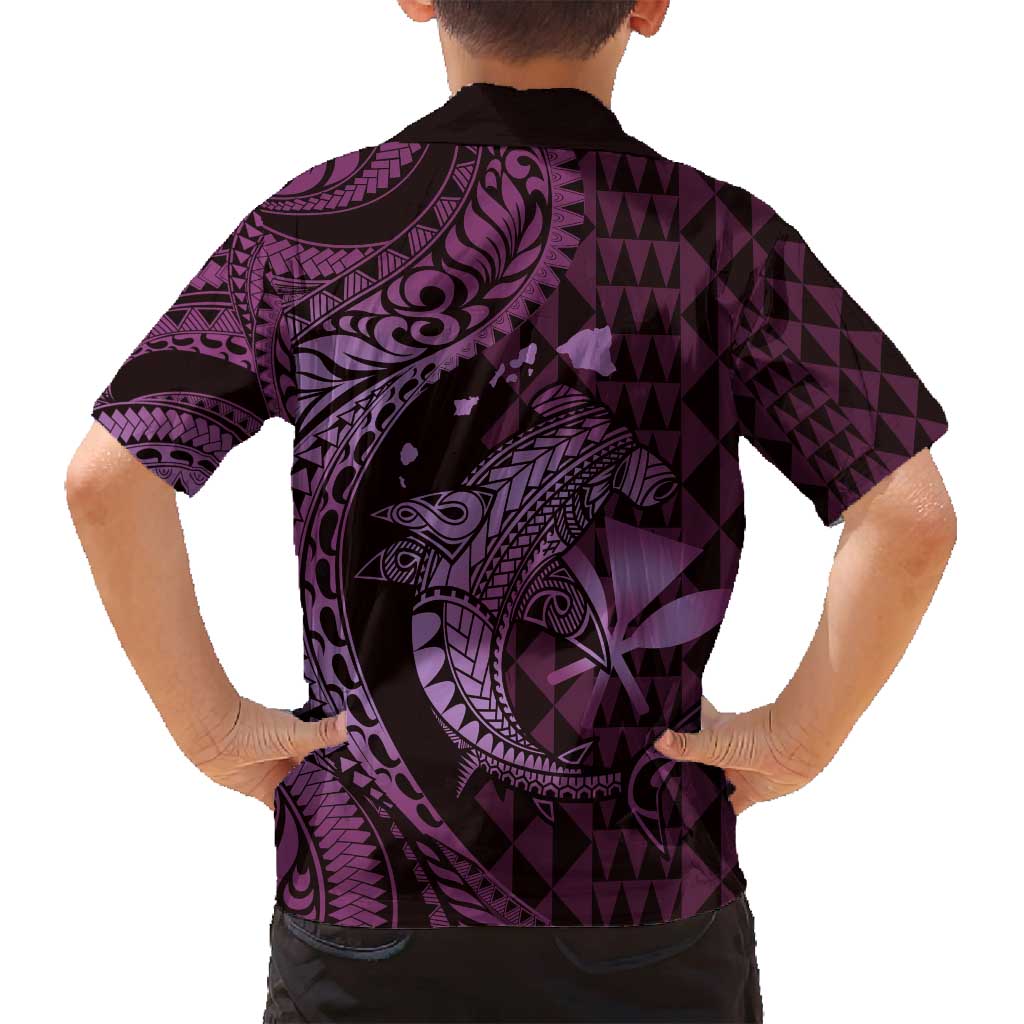 Aloha Hawaii Hammerhead Shark Family Matching Summer Maxi Dress and Hawaiian Shirt Purple Kakau and Polynesian Tattoo LT03 - Polynesian Pride