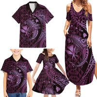 Aloha Hawaii Hammerhead Shark Family Matching Summer Maxi Dress and Hawaiian Shirt Purple Kakau and Polynesian Tattoo LT03 - Polynesian Pride