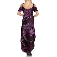 Aloha Hawaii Hammerhead Shark Family Matching Summer Maxi Dress and Hawaiian Shirt Purple Kakau and Polynesian Tattoo LT03 - Polynesian Pride