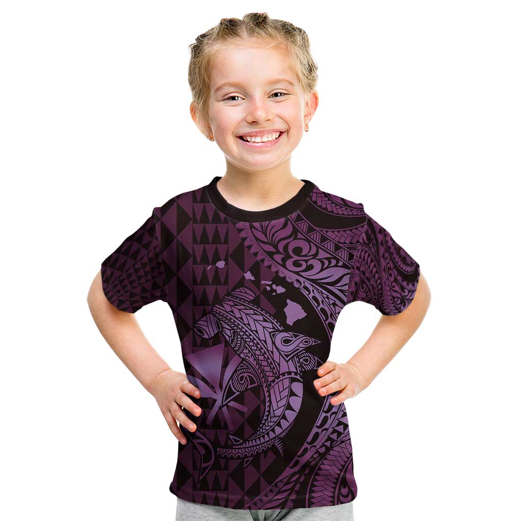 Aloha Hawaii Hammerhead Shark Kid T Shirt Purple Kakau and Polynesian Tattoo LT03