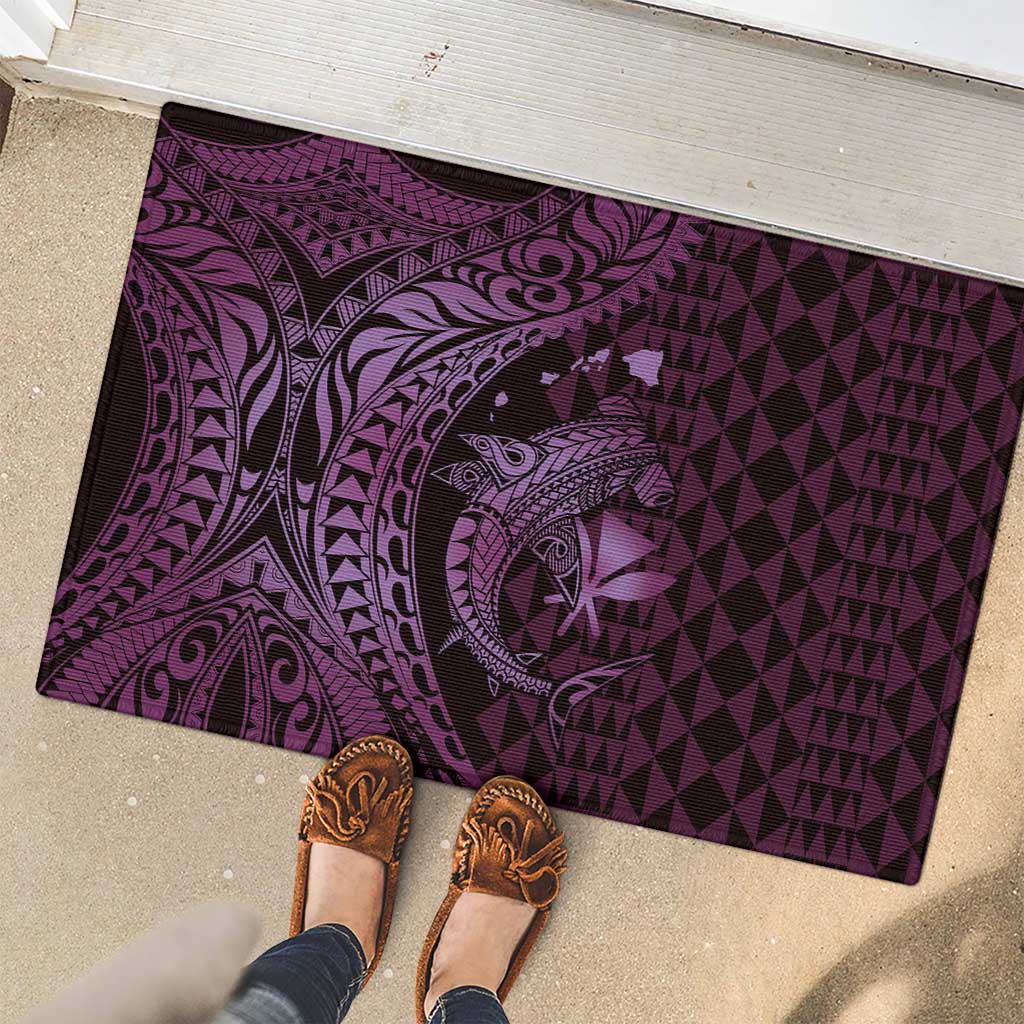 Aloha Hawaii Hammerhead Shark Rubber Doormat Purple Kakau and Polynesian Tattoo LT03