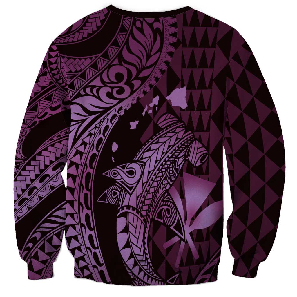 Aloha Hawaii Hammerhead Shark Sweatshirt Purple Kakau and Polynesian Tattoo LT03